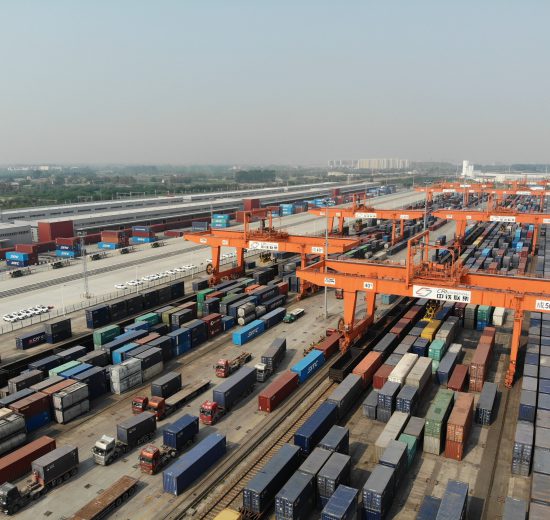 CHINA BELT AND ROAD NEW SILK ROAD An aerial view of the Qingbaijiang Railway Port where freight trains travel between China and Europe during the 'One Belt, One Road' initiative in Chengdu city, southwest China's Sichuan province, 30 April 2019. (Imaginechina via AP Images)