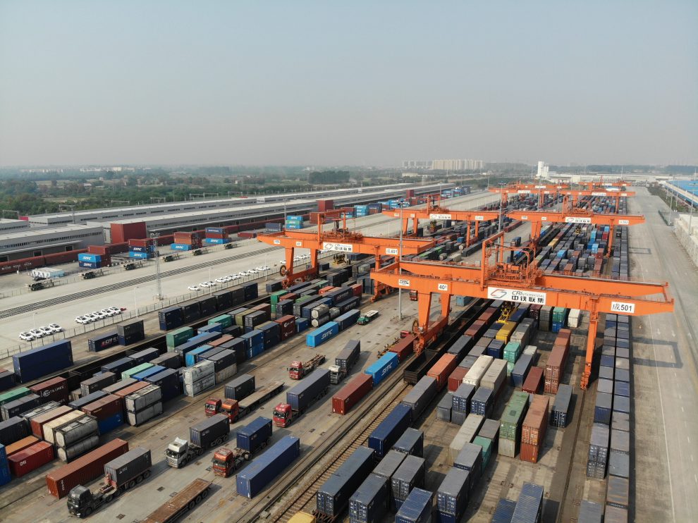 CHINA BELT AND ROAD NEW SILK ROAD An aerial view of the Qingbaijiang Railway Port where freight trains travel between China and Europe during the 'One Belt, One Road' initiative in Chengdu city, southwest China's Sichuan province, 30 April 2019. (Imaginechina via AP Images)