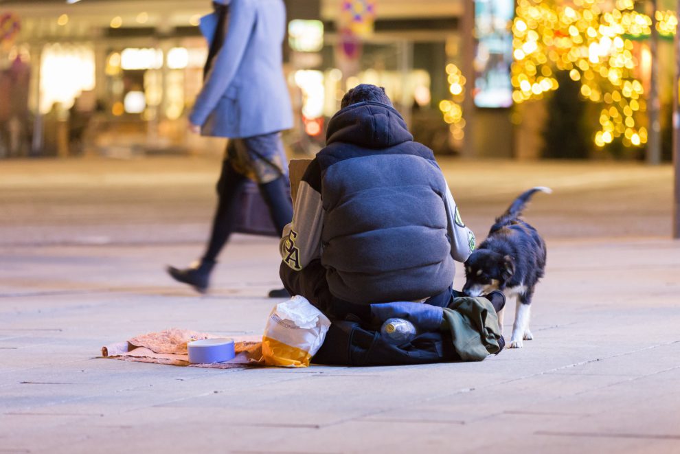 Obdachlosigkeit in Österreich Mann mit Hund