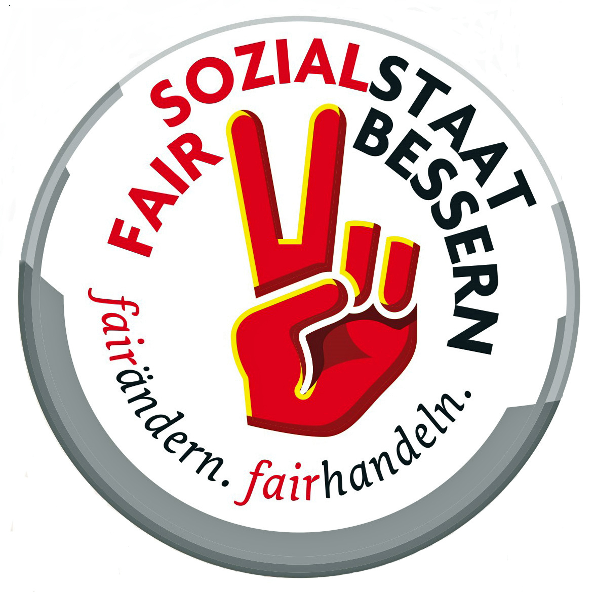 Werbesticker für den Sozialstaat. Fairbessern Fairändern Fairhandeln. 