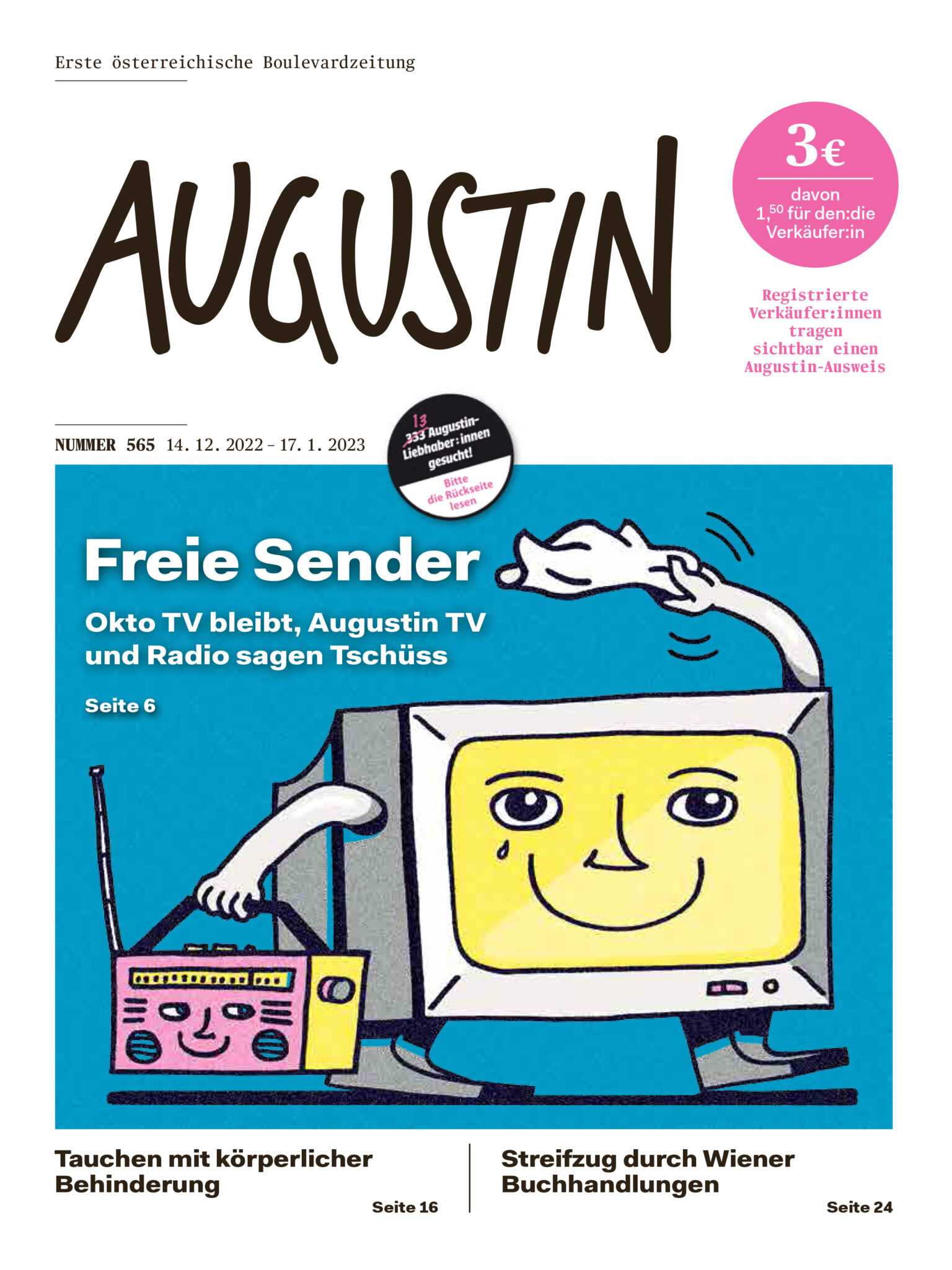 Ein Cover der Straßenzeitung Augustin. Die Boulevardzeitung wird keine Medienförderung beantragen.