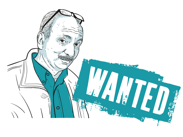 Illustration von einem älteren Mann. Davor ist ein Stempel mit der Aufschrift "Wanted" zu lesen. Symbolbild für Pensionist:innen, die in die Arbeit zurückkehren.