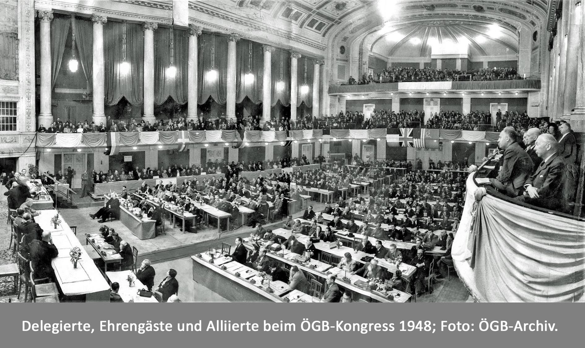 Delegierte beim ersten ÖGB-Kongress. Symbolbild für den Sozialstaat und seine Geschichte.