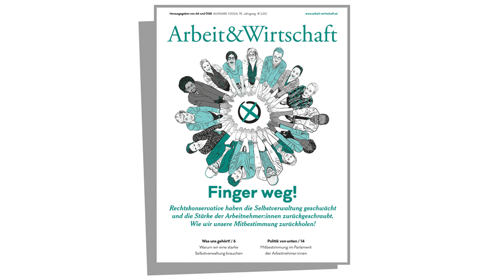 Cover zur Selbstverwaltungsausgabe mit dem Titel "Finger weg!". AUf dem Cover sind Menschen, die im Kreis stehen, zu sehen. In ihrer Mitte ist ein durchgekreuzter Kreis zu sehen, der ein Wahlkreuz nachahmen soll.