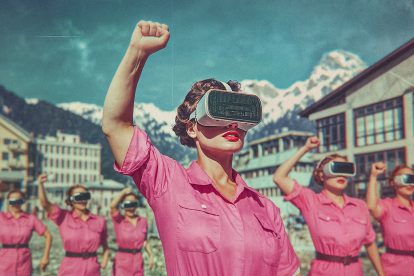 KI generierte Frauen mit einer VR Brille heben ihre Fäuste in die Luft. Symbolbild für Frauen und Künstliche Intelligenz