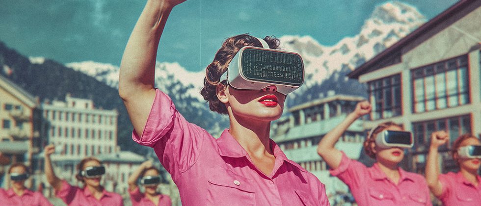 KI generierte Frauen mit einer VR Brille heben ihre Fäuste in die Luft. Symbolbild für Frauen und Künstliche Intelligenz