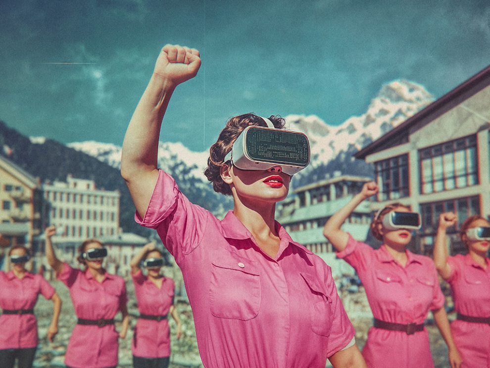 KI generierte Frauen mit einer VR Brille heben ihre Fäuste in die Luft. Symbolbild für Frauen und Künstliche Intelligenz