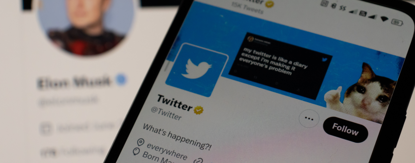 Ein Bild von Twitter mit dem Profil von Besitzer Elon Musk. Symbolbild für: Kommen Social Media Plattformen in die falschen Hände und werden nicht entsprechend reguliert, sind sie eine Brutstätte für Desinformation.