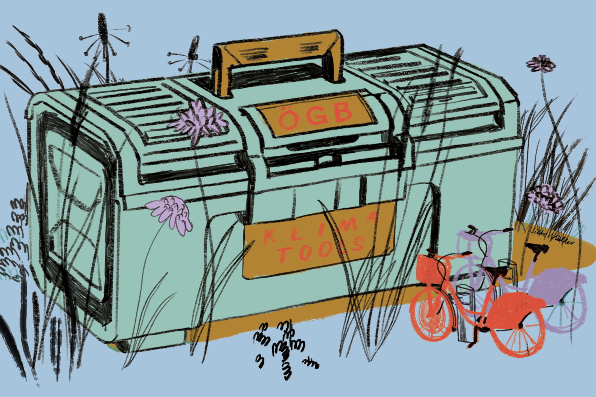 Eine Toolbox für Klimamaßnahmen. Symbolbild: In Zeiten wo die Maßnahmen gegen den Klimawandel zurück gefahren werden, haben Betriebsrät:innen einen wichtigen Hebel, um etwas zu verhindern.